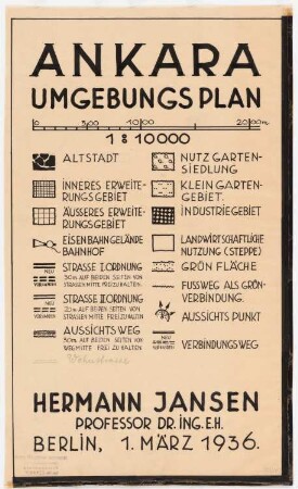 Gesamtbebauungsplan Ankara. Umgebung von Ankara: Legende zu Übersichtsplänen Inv.Nr. 22983 bis 22987 1:10000