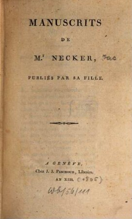 Manuscrits De Mr. Necker