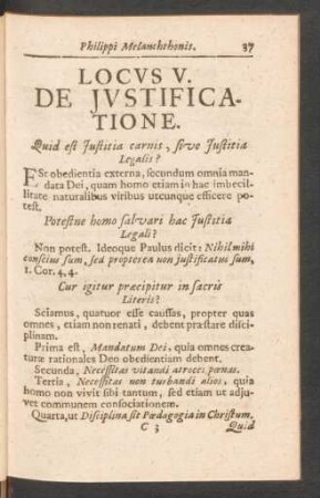 Locus V. De Justificatione.