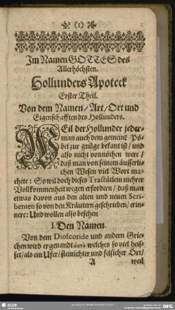 [Erster Teil, Holunder]