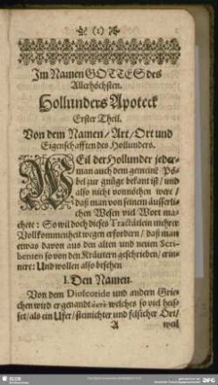 [Erster Teil, Holunder]