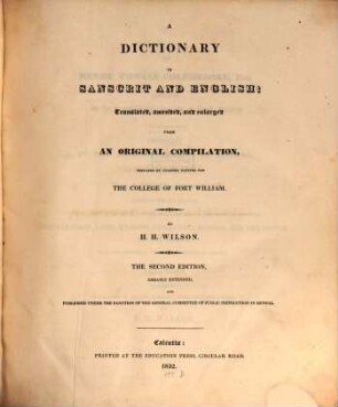 A Dictionary in Sanscrit and English : translated, amended, and enlarged from an original compilation