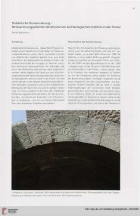 Didaktische Konservierung - Restaurierungsarbeiten des Deutschen Archäologischen Instituts in der Türkei
