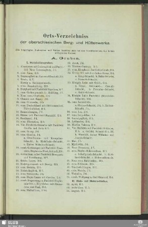 Orts-Verzeichniss der oberschlesischen Berg- und Hüttenwerke
