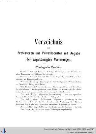 Verzeichnis der Professoren und Privatdocenten mit Angabe der angekündigten Vorlesungen.