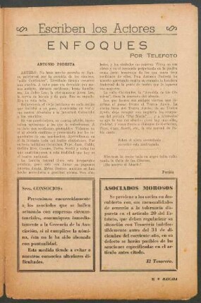 Escriben los Actores : Enfoques por Telefoto - Antonio Podesta