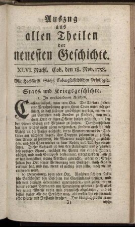 XLVI. Nachl. Cob. den 18. Nov. 1758.