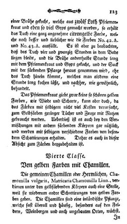 Vierte Classe. Von gelben Farben mit Chamillen