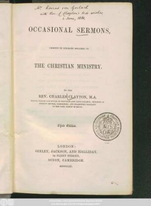 Occasional Sermons : Chiefly On Subjects Relating To The Christian Ministry