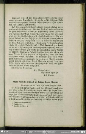 August Wilhelm von Schlegel an Johann Georg Zimmer, Chaumont, 06.08.1810