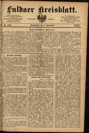 Ausgabe vom Samstag, den 05. September 1885.