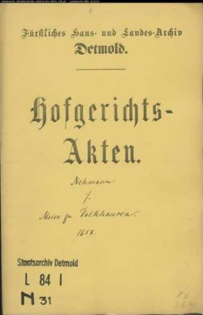 Nehmann, Simon gegen Bernd Meier zu Volkhausen - Schuldforderung