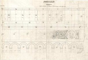 Gärtner, Friedrich von; München; Feldherrnhalle - Hauptgesims (Teilansicht m. Berechnungen)