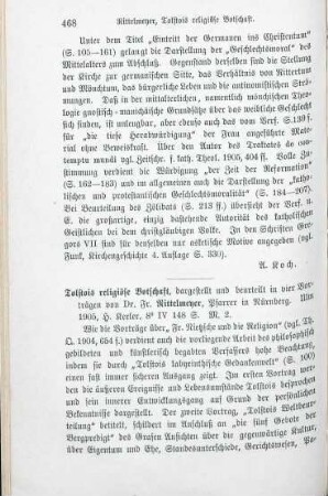 468-469 [Rezension] Rittelmeyer, Friedrich, Tolstois religiöse Botschaft