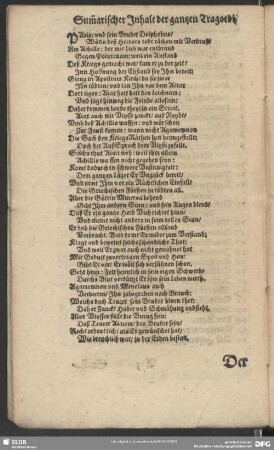 Sum[m]arischer Inhalt der gantzen Tragoedie