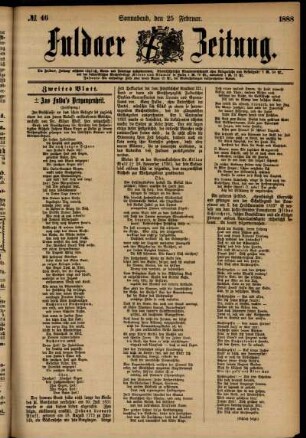 Zweite Ausgabe vom Samstag, den 25. Februar 1888.