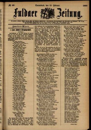 Zweite Ausgabe vom Samstag, den 25. Februar 1888.