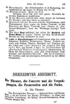 Dreizehnter Abschnitt. Die Theater, die Concerte und die Vergnügungen, die Promenaden und die Parks