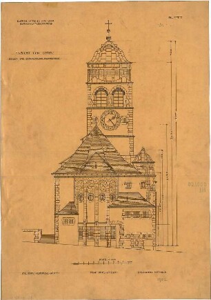 Fischer, Theodor; Stuttgart; Erlöserkirche - Ostseite (Ansicht)
