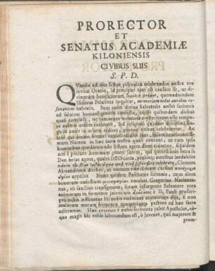 Prorector Et Senatus Academiæ Kiloniensis Civibus Suis S. P. D.