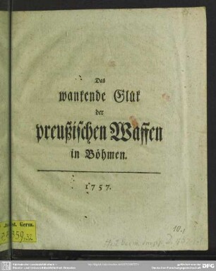Das wankende Glük der preußischen Waffen in Böhmen