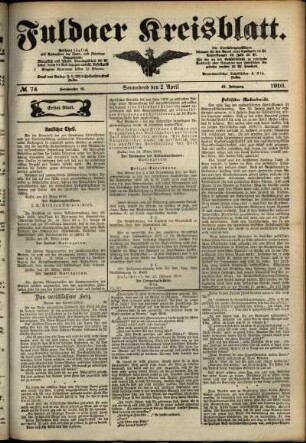 Erste Ausgabe vom Samstag, den 02. April 1910.