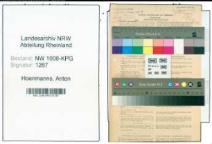Entnazifizierung Anton Hoenmanns , geb. 22.10.1886 (Landwirt)
