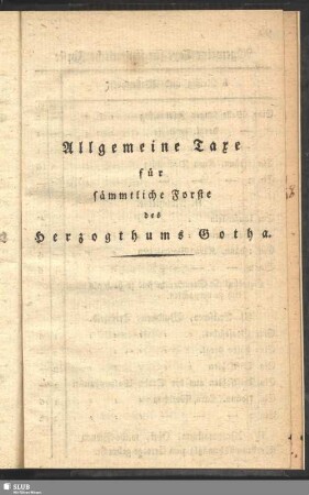 Allgemeine Taxe für sämmtliche Forste des Herzogthums Gotha