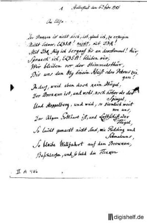 1: Brief von Johann Wilhelm Ludwig Gleim an Elise von der Recke