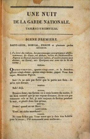 Une nuit de la Garde Nationale : Tableau-vaudeville en un acte