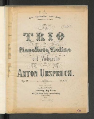 Trio für Pianoforte, Violine und Violoncello : op. 12