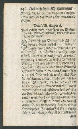 Das VIII. Capitel. Vom Betrug welcher herrühret aus Mißverstand der Allmacht Gottes/ und der Manier seiner Fürsehung.