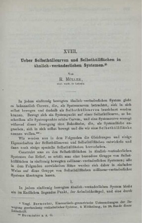 XVIII. Ueber Selbsthüllcurven und Selbsthüllflächen in ähnlich - veränderlichen Systemen.