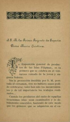 A S. M. la Reina Regente de Espana Dona María Cristina