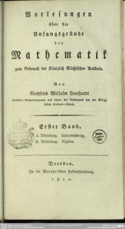 1: Vorlesungen über die Anfangsgründe der Mathematik