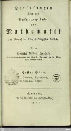 1: Vorlesungen über die Anfangsgründe der Mathematik