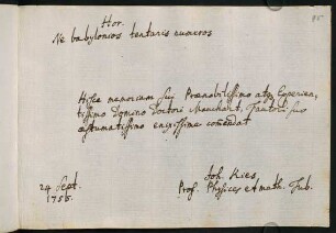 Kies, Johann [Professor für Physik und Mathematik]. Tübingen, 24.09.1755.