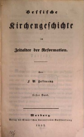 Hessische Kirchengeschichte seit dem Zeitalter der Reformation, 1