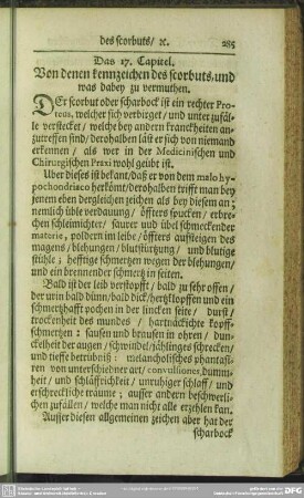 Das 17. Capitel. Von denen kennzeichen des scorbuts, und was dabey zu vermuthen