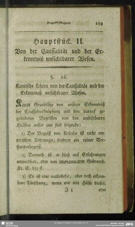 Hauptstück II. Von der Caussalität und der Erkenntniß unsichtbarer Wesen