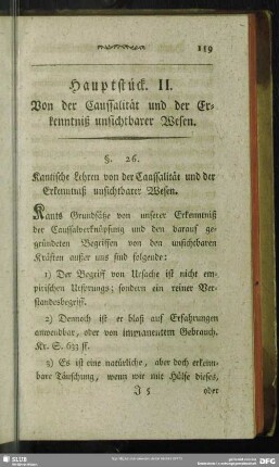 Hauptstück II. Von der Caussalität und der Erkenntniß unsichtbarer Wesen
