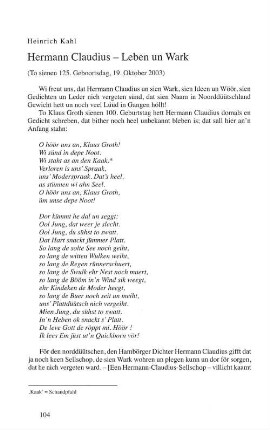 Hermann Claudius - Leben un Wark
