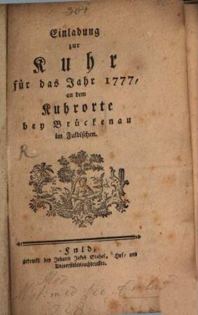 Einladung zur Kuhr für das Jahr 1777, an dem Kuhrorte bey Brückenau im Fuldischen