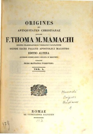 Origines et Antiquitates Christianae, 1