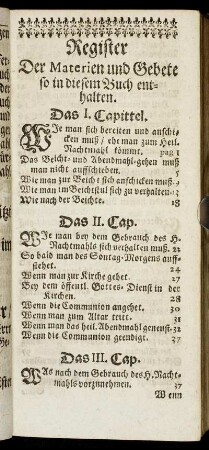 Register Der Materien und Gebete so in diesem Buch enthalten.