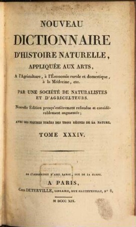 Nouveau dictionnaire d'histoire naturelle, appliquée aux arts, à l'agriculture, à l'économie rurale et domestique, à la médecine, etc.. 34, The - Tsu