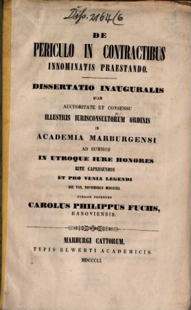 De periculo in contractibus innominatis praestando : dissertatio inauguralis