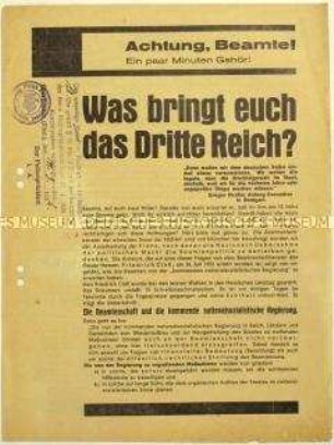Flugblatt der SPD gegen die NSDAP und Aufruf zur Wahl von Paul von Hindenburg zum Reichspräsidenten 1932