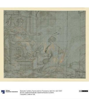 Psyche kniet vor Proserpina