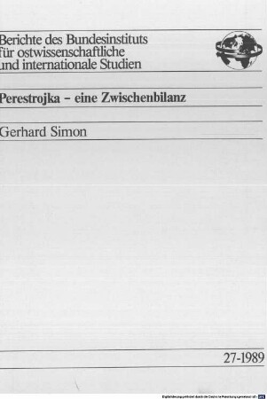 Perestrojka - eine Zwischenbilanz